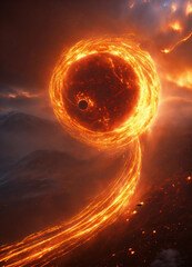 Arafed image of a spiral of fire in the sky - obrazy, fototapety, plakaty