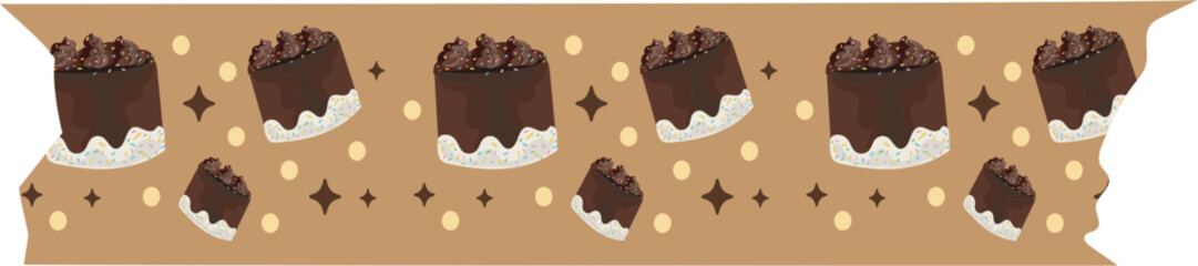 Chocolate cake washi tape on transparent background.
