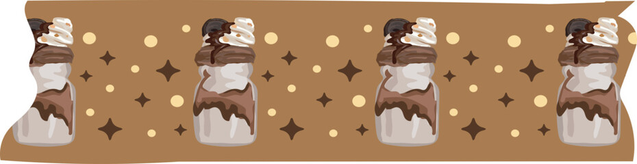 Chocolate milkshake washi tape on transparent background.
