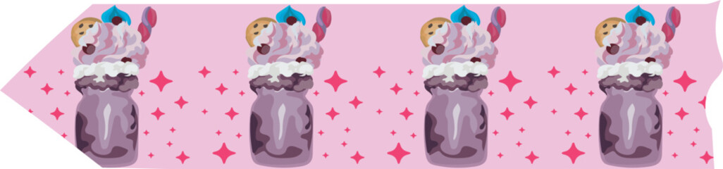 Blueberry milkshake washi tape on transparent background.
