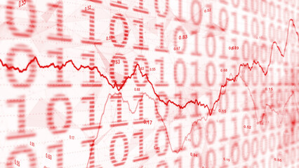 Red coloured Negative business economy info graphs and binary data on white illustration background.	
