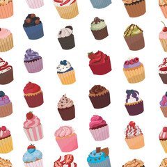 Cupcakes seamless pattern background.
