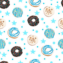Blue donut seamless pattern background.
