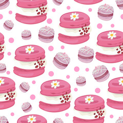 Strawberry macarons seamless pattern background.
