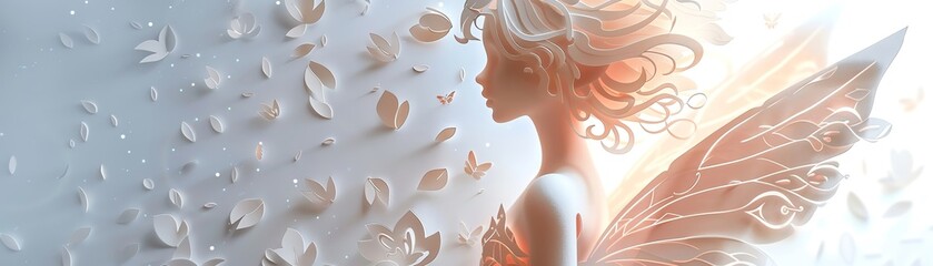 A white fairy paper cut style