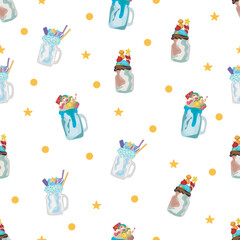 Blueberry milkshake seamless pattern background.
