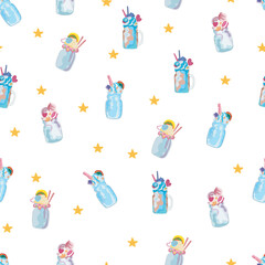 Blueberry milkshake seamless pattern background.
