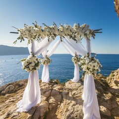 wedding arch next to ocean