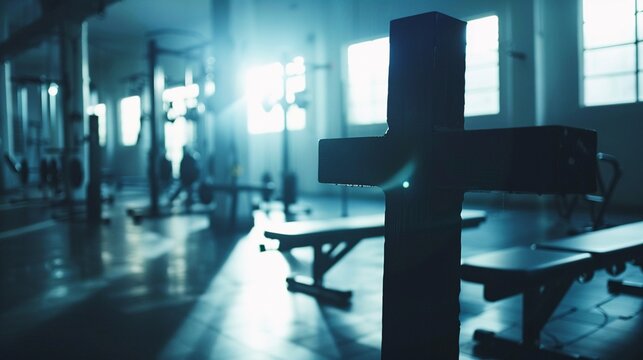 Inspirational Christian gym with motivational verses and fitness-for-faith concept