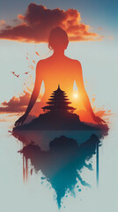 silhouette of a person meditating, temple, inner peace, calming