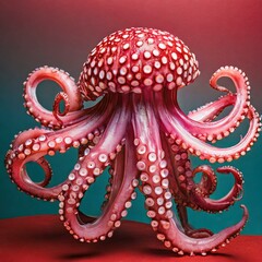 Obraz premium octopus.a lively and imaginative depiction of a pink octopus against a vivid red studio backdrop, highlighting the creature's graceful movements and whimsical personality. The composition employs bold