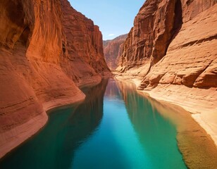 Beautiful lake. The river flows through the canyon, Sand mountains and clouds are reflected in the calm water surface. landscape with a lake. Nature, ecology, ecotourism