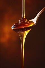 Golden honey elegantly drizzling from a spoon