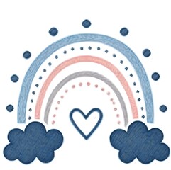 Blue rainbow drawing art with hearts