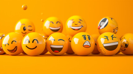 Group of Yellow Emoji Balls With Drawn Faces