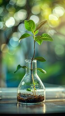 Plant sprout in a beaker as tissue culture concept