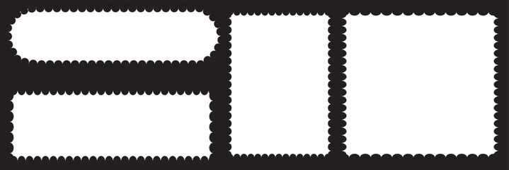 Blank vintage postage stamp on black background. Mockup with perforations for your picture text or design.   Isolated on a white background. Vector illustration. EPS 10