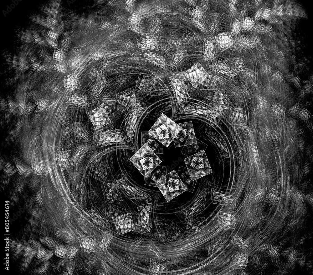 Fototapete abstract black and white geometric dynamic blurred background. squares of different sizes are groupe