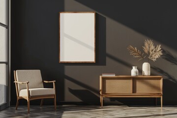 3D rendering of a modern interior design with a mockup on the background. Generate AI image