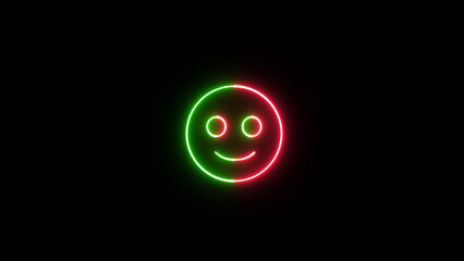 Neon glowing line Smiley or smile face icon isolated on black background.