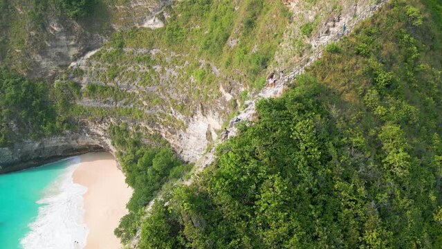 Ariel views of Kelingking Beach and Cliffs, Nusa Penida, Bali, Indonesia, Most beautiful beach in the world