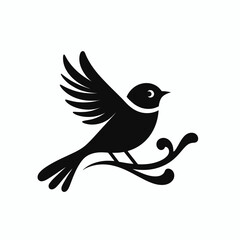 Obraz premium black bird silhouette vector illustration white background