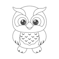 Cute owl. Black and white coloring page. Card for painting.
