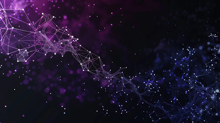 Cosmic black and purple gradient with delicate molecular mesh Tiny, interconnected polygons transitioning in colors, representing the dynamic nature of scientific advancements.