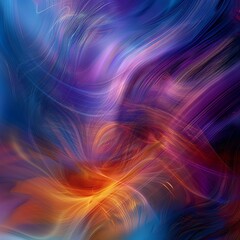 An abstract painting with vibrant colors and a sense of movement