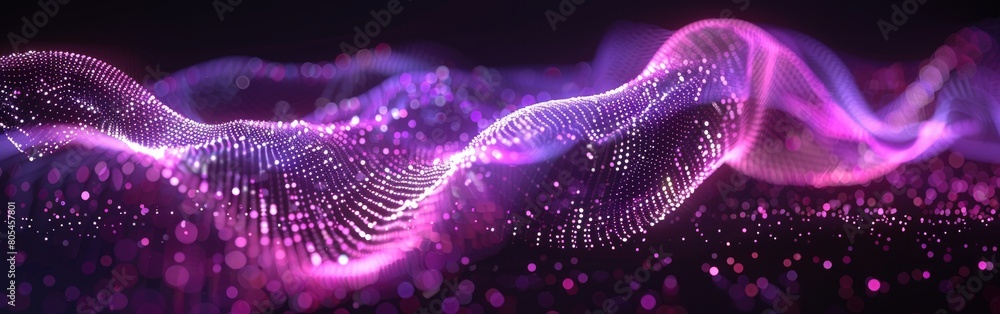 Poster a vivid purple and black background with a wave of light sweeping through, creating an intriguing vi
