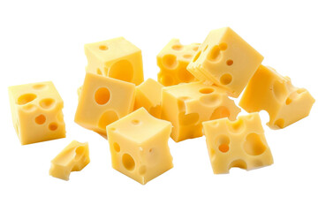 Swiss cheese cubes isolated on white background


