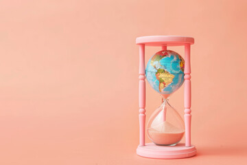 Time concept with sand clock with earth globe inside. AI generative art