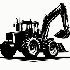 construction tractor silhouette vector illustration white background