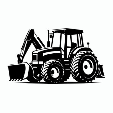 black tractor with backhoe, side view clip art preview