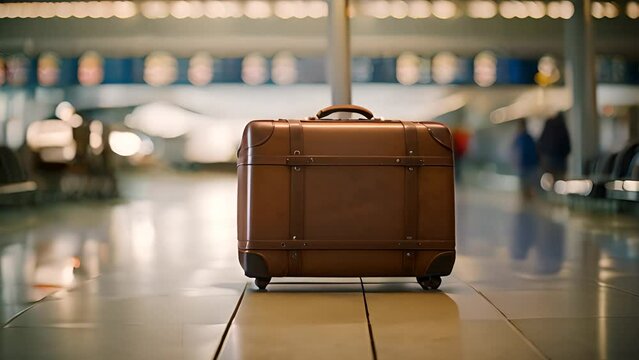 Brown Suitcase on Tiled Floor Generative AI