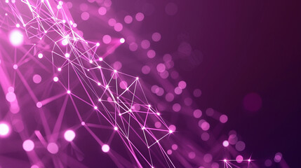 Dynamic abstract plexus of technology nodes on a mysterious purple background, symbolizing digital communication.