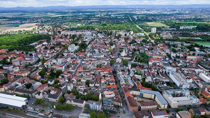 Aerial of the city Frankenthal on a sunny day in spring Germany	
