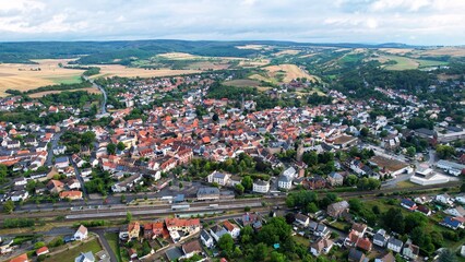 Aerial of the city Meisenheim on a sunny day in spring Germany	
