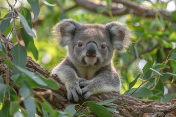 Fototapeta premium A captivating image portraying an inquisitive koala with expressive eyes