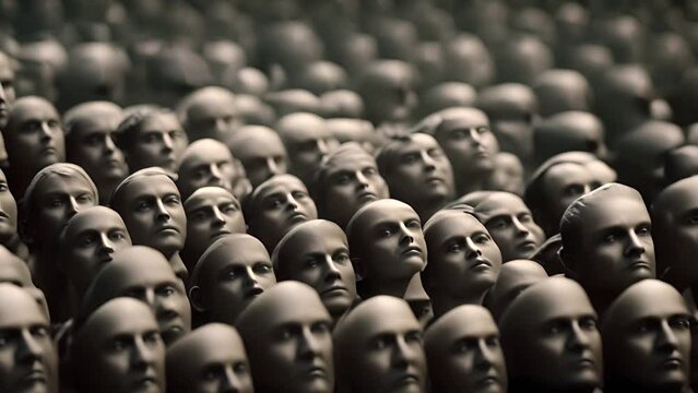 Large Group of People Standing With Heads in Rows Generative AI