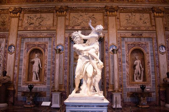 Rome, Italy - August 4th, 2022: The Rape of Proserpina (Italian: Ratto di Proserpina), or Abduction of Proserpina, is a large Baroque marble group sculpture by Gian Lorenzo Bernini	
