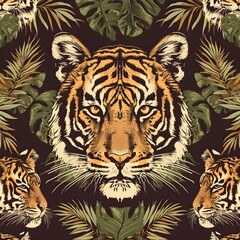 vintage tiger portrait illustration