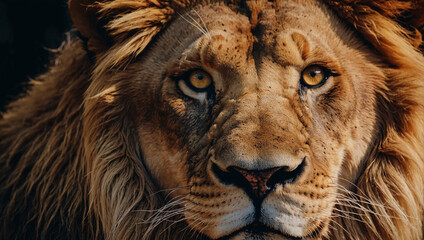This is a close up of a male lion's face.