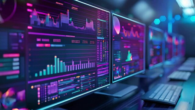 stock data monitor analyzing data stock market in monitoring room on the data presented in the chart, forex trading graph, stock exchange trading online, financial investment