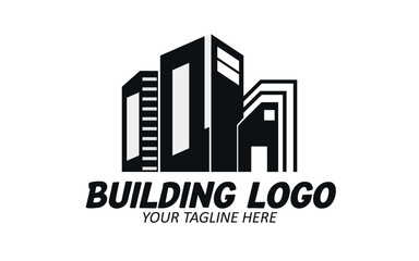 black color building logo silhouette vector design illustration