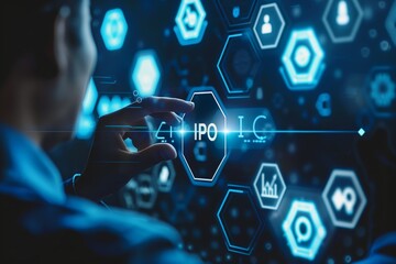 A man is pointing at the letters IPO on a computer screen