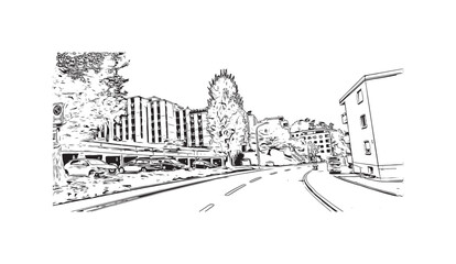 Print Building view with landmark of St. Gallen is the
city in Switzerland. Hand drawn sketch illustration in vector.