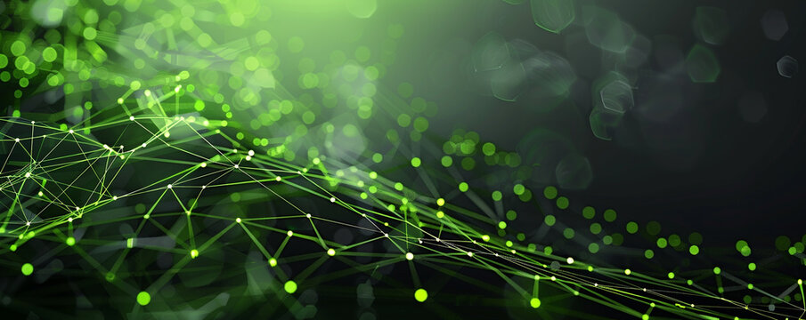 Neon green abstract web on a gradient of black to gray, symbolizing advanced telecommunications networks.