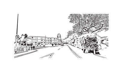 Fototapeta premium Print Building view with landmark of St. Gallen is the city in Switzerland. Hand drawn sketch illustration in vector.
