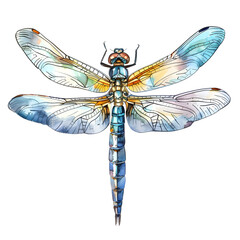 Vibrant Watercolor Clipart of a Delicate Dragonfly on White